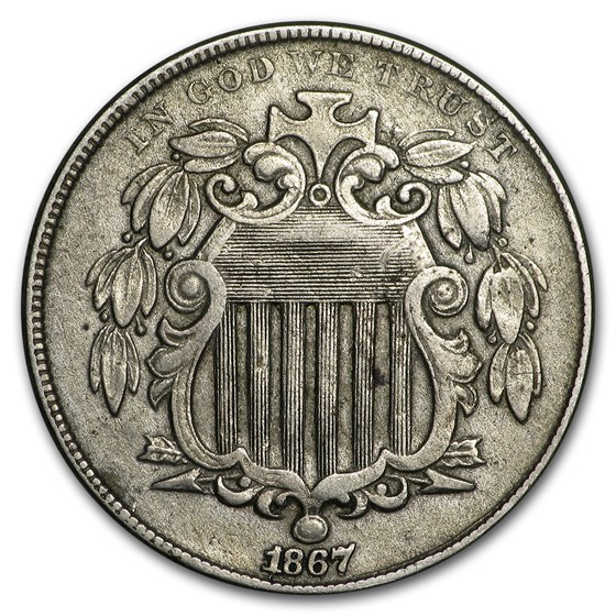 1867 Shield Nickel w/o Rays XF 1867 Shield Nickel w/o Rays XF